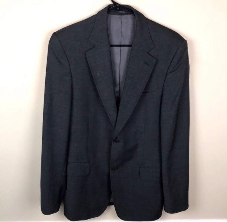 Zara Man Men’s Wool Charcoal Gray 2-Button Blazer
