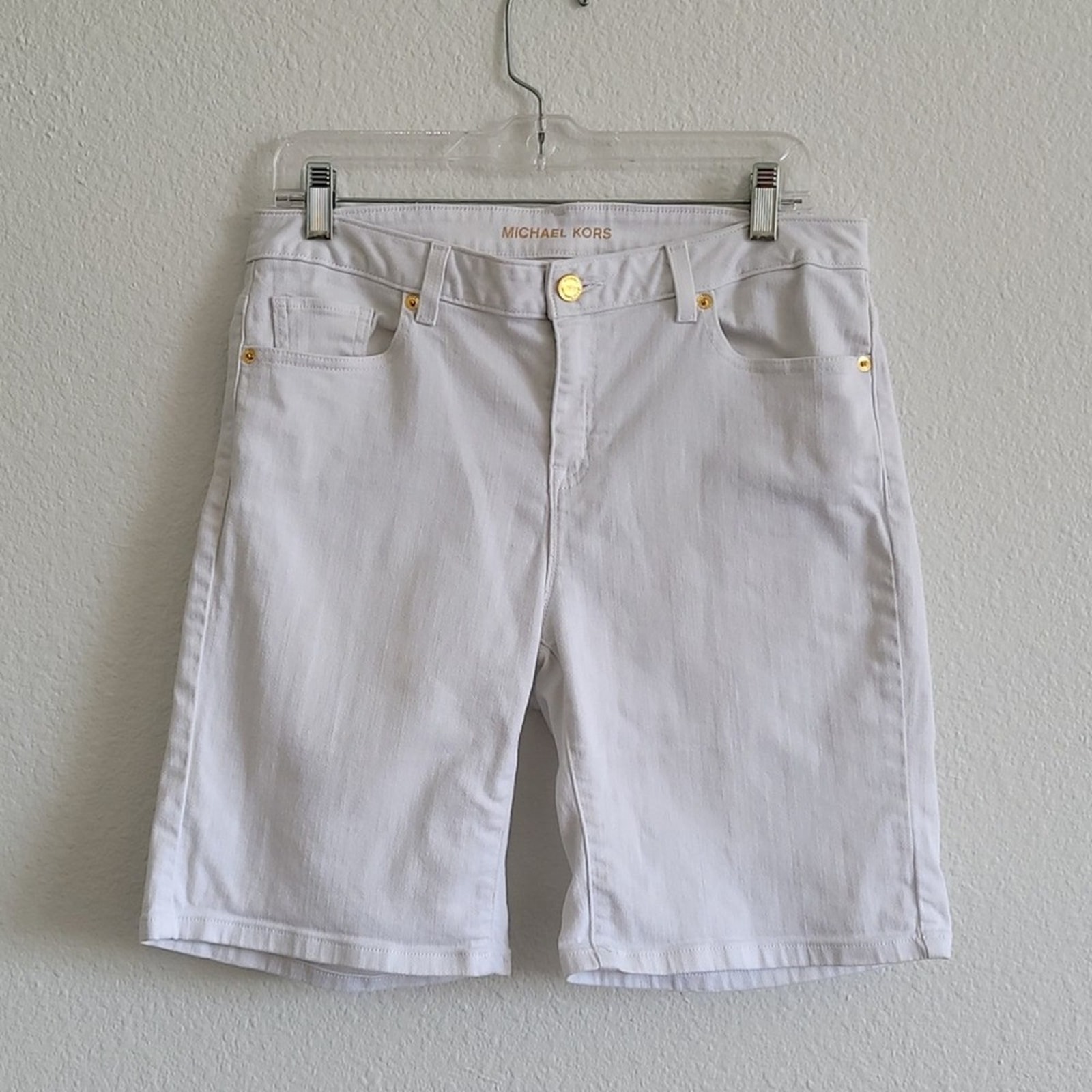 MICHAEL KORS Shorts Bermuda Denim High Rise Stretch Long Length Size 8 White