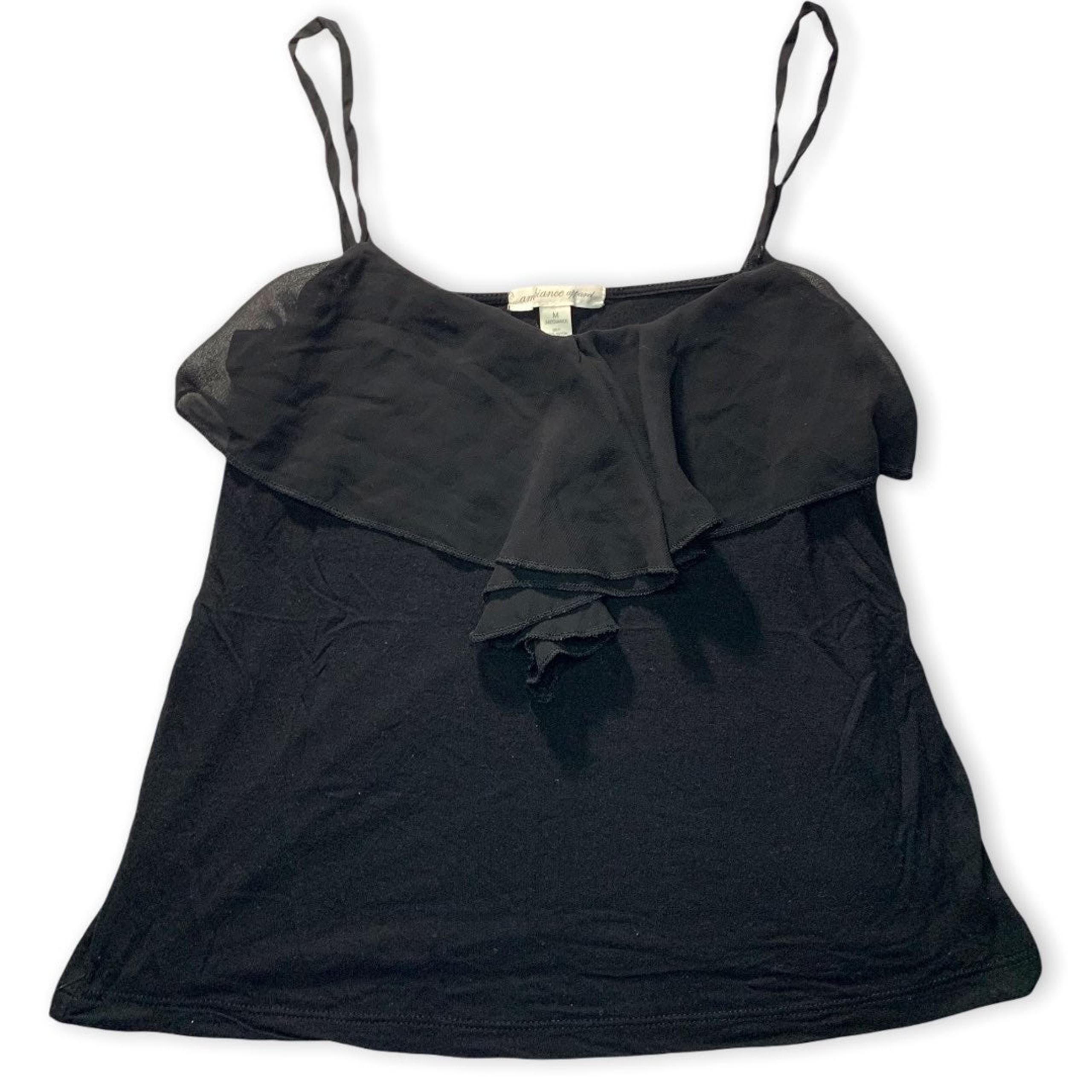 Ambiance Apparel Medium Solid Black Camisole w/ Ruffled Chest Contrast Neutral