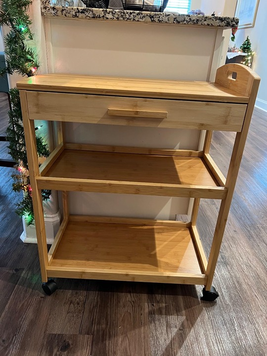 Kitchen Island Cart on Wheels with Storage Drawer & Shelves, Bamboo 3-Tier