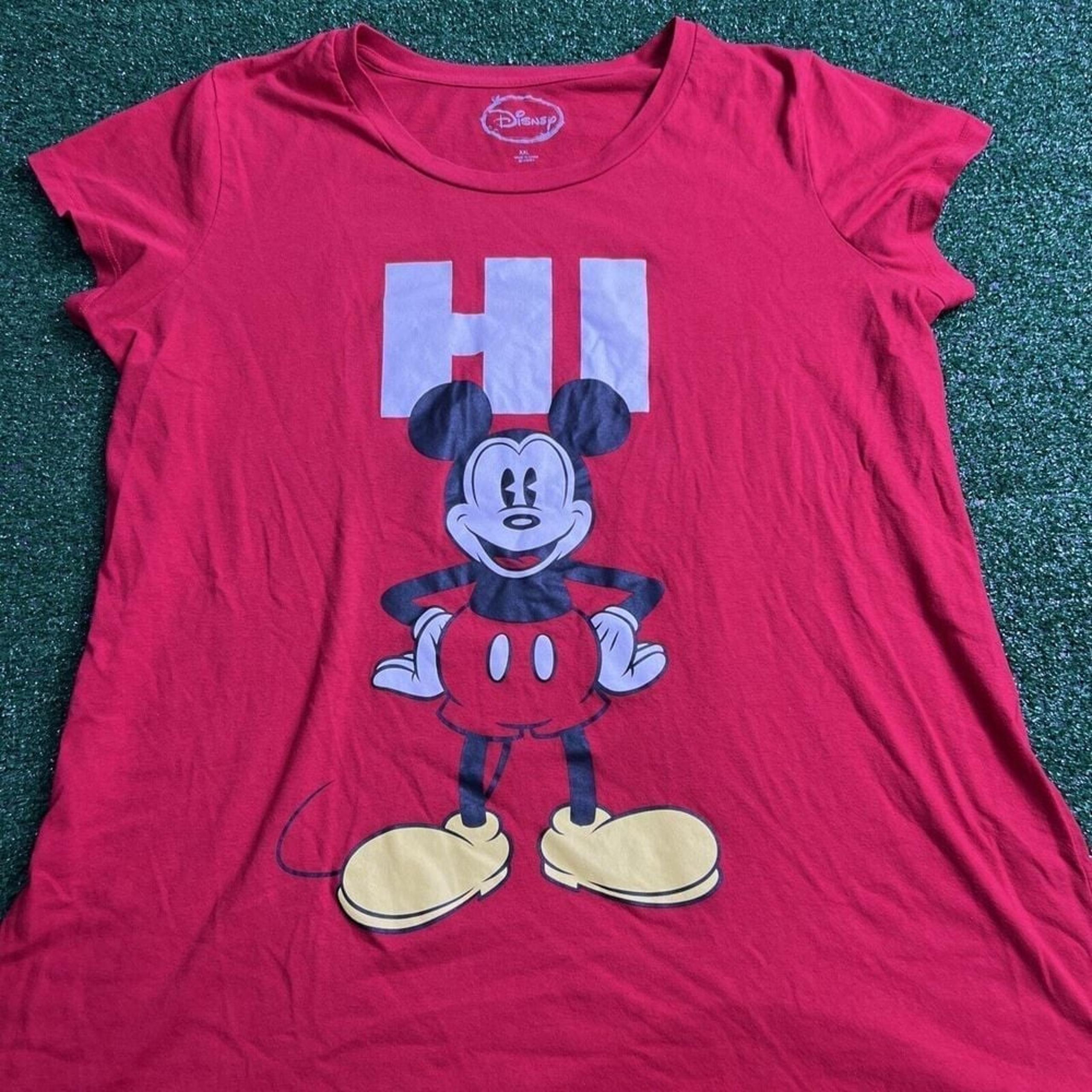 Mickey Mouse Disney Womens Hi Bye Double Sided Red Sleep Shirt Night Gown Sz XXL