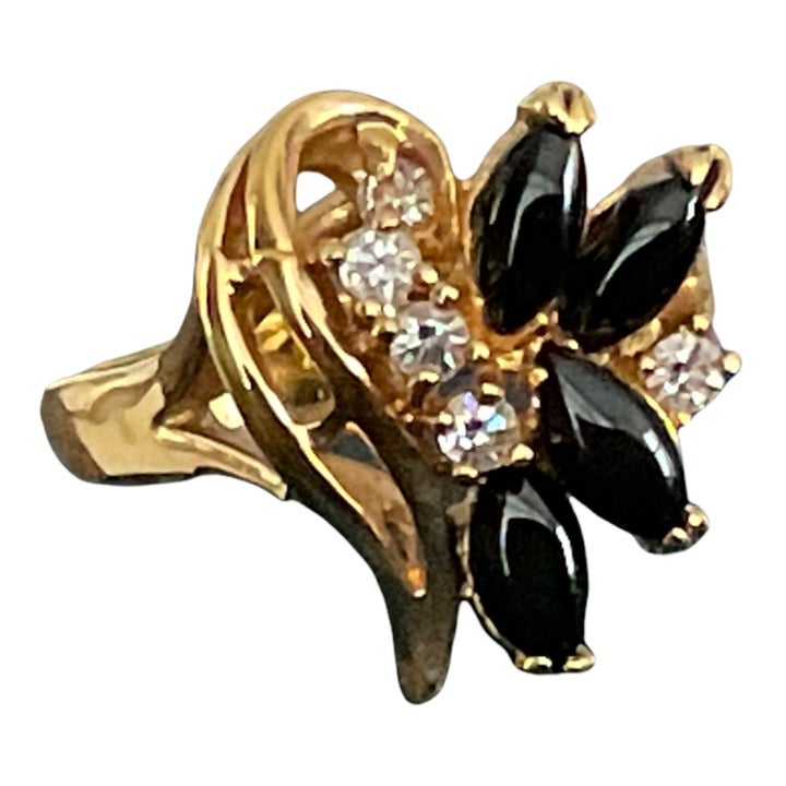 14kt GE Black onyx and white stones ring sz 5