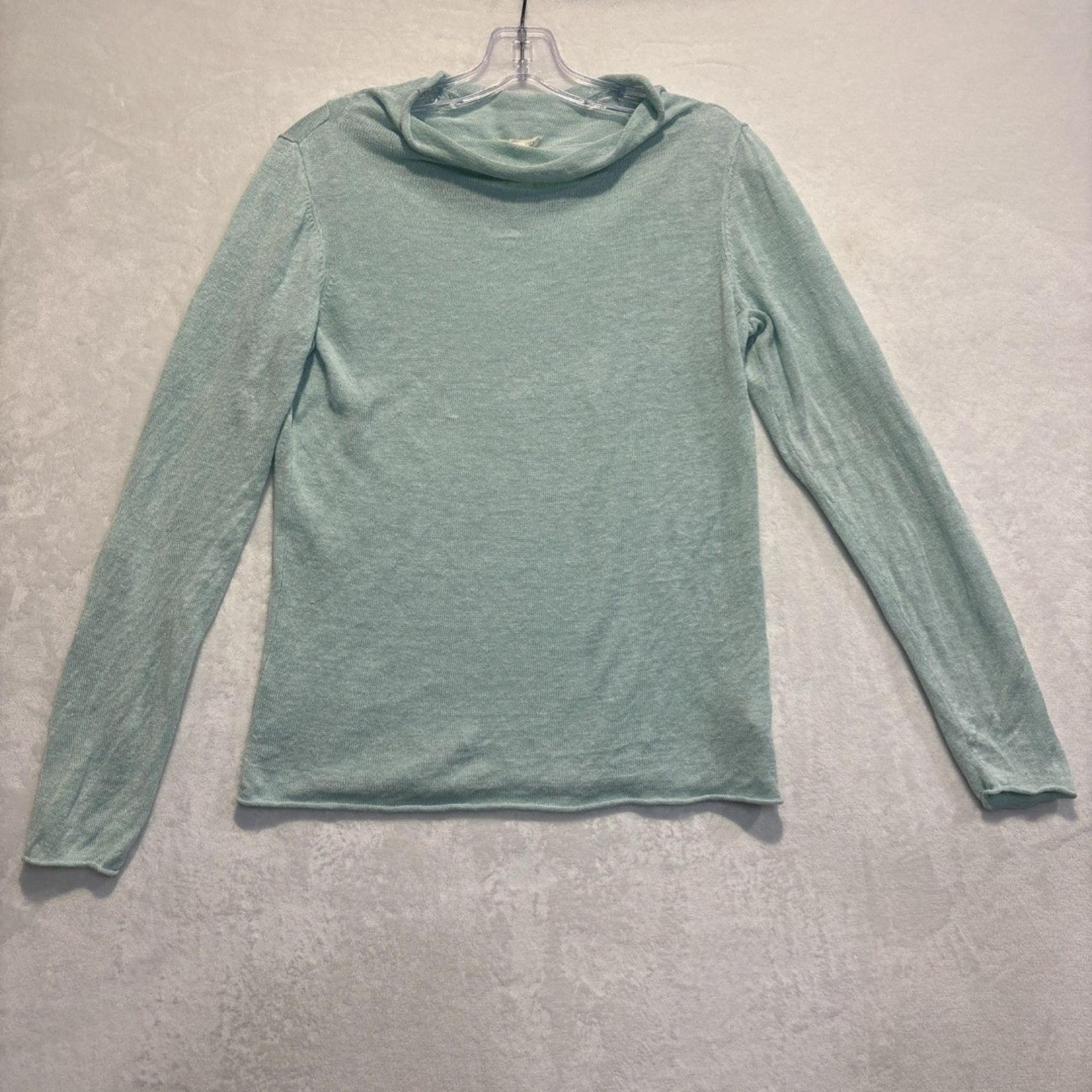 Eileen Fisher Women's Organic Linen Mock Roll Neck Long Sleeve Sweater Green XXS