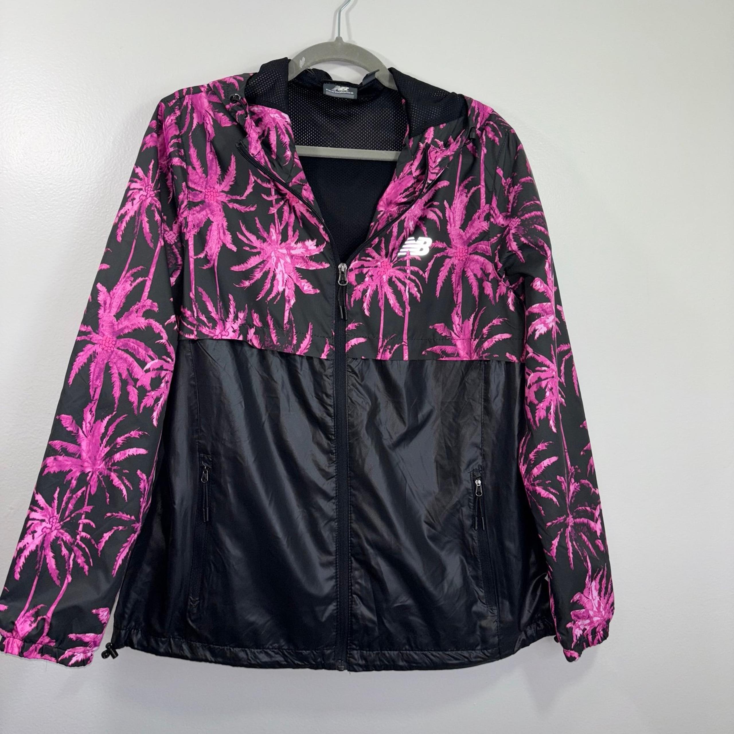 New Balance Pink Palm Tree Womens Windbreaker Lightweight Zip Jacket Sz XL NWOT