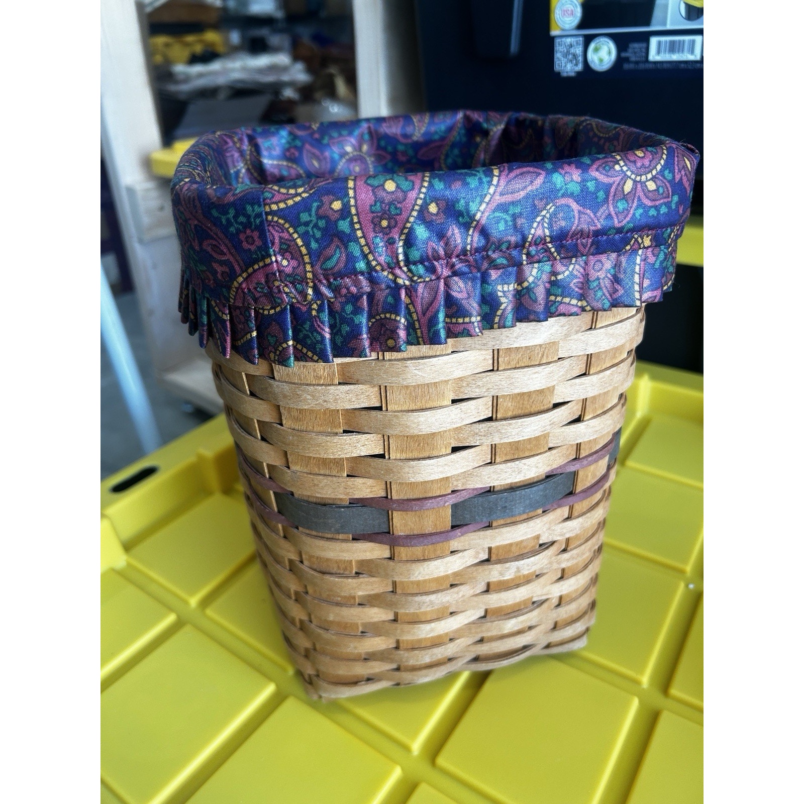 Longaberger 1995 Fathers Day Mini Waste Basket & Fabric Liner Burgandy 10.5 x7