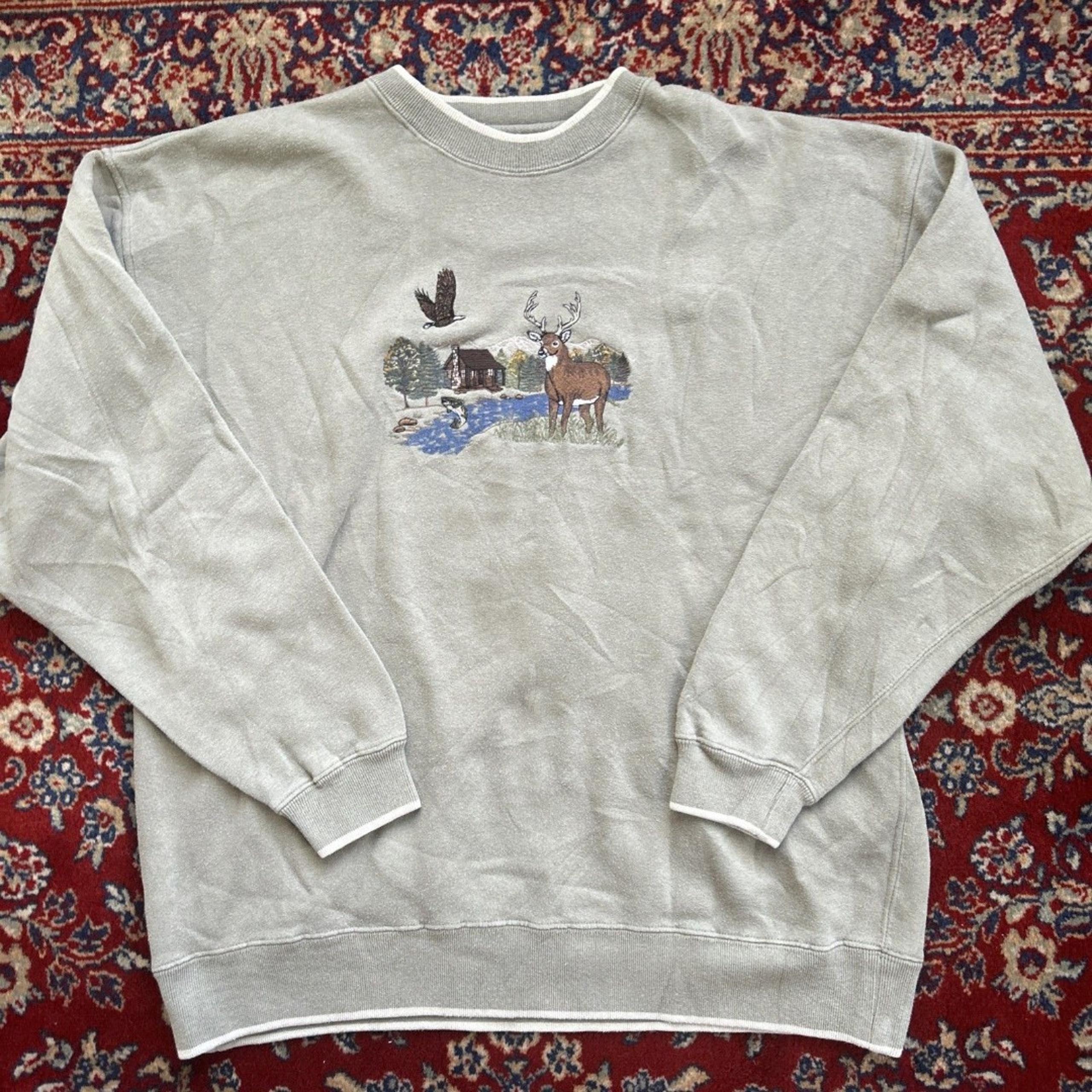 VINTAGE Mens Croft & Barrow C&B Sport Deer Bucks Duck Beige Sweatshirt XL
