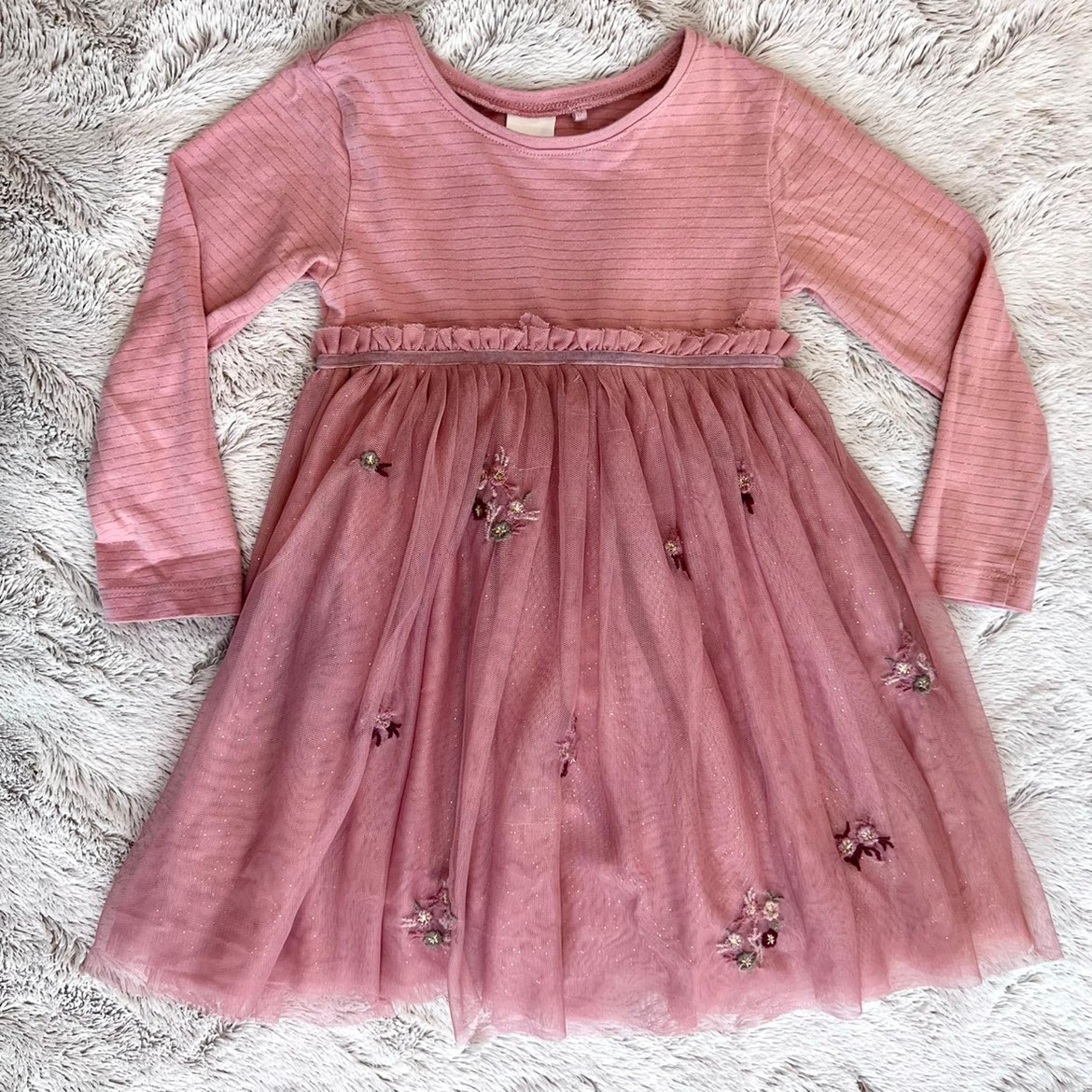 Next Girls Embroidered Floral Tulle Striped Mix Fabric Dress