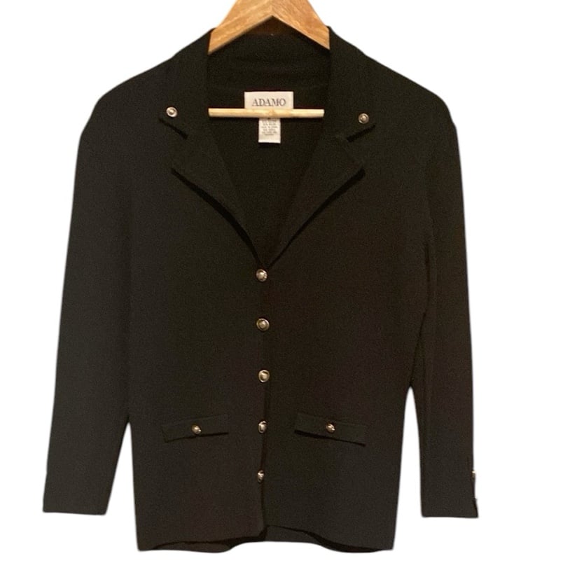 Vintage Adamo Black Cardigan Button Down Classic Sweater Size Medium
