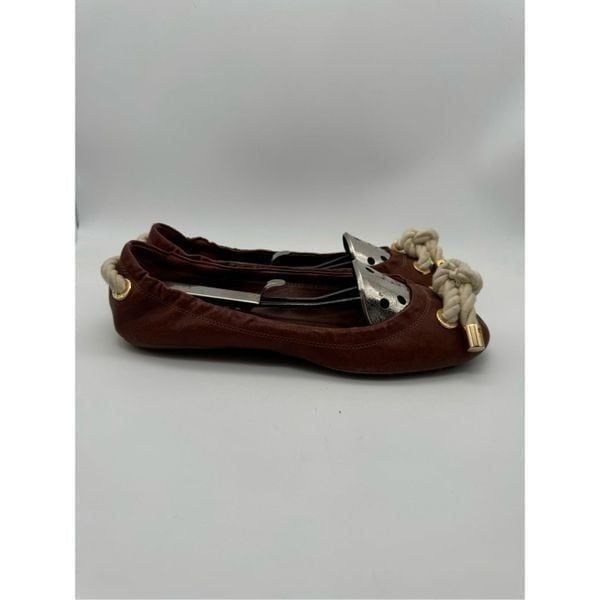 Tory Burch leather rope bow ballet flats 7 1/2w