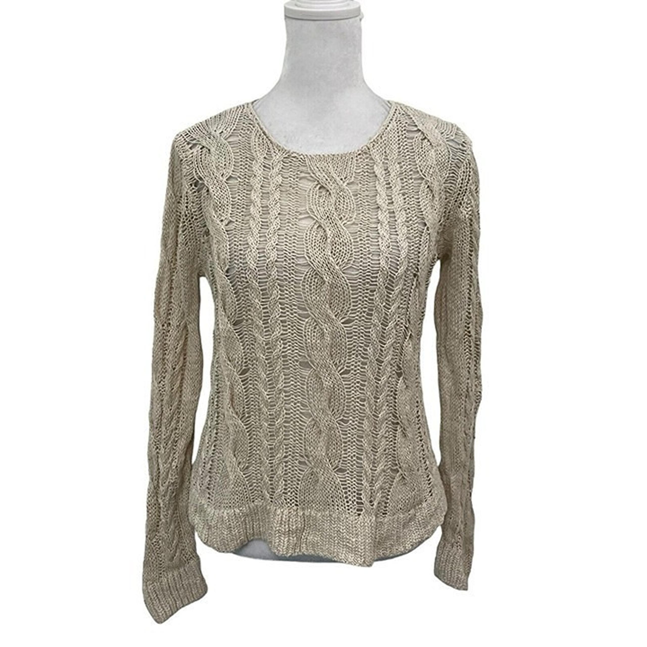 Garnet Hill Linen Blend Open-Knit Cable-Knit Pullover Sweater Beige size XS