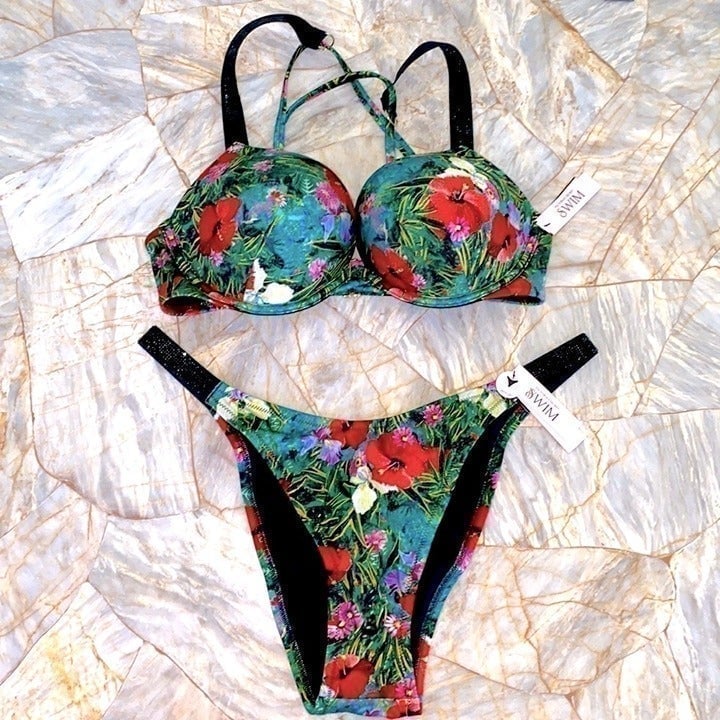 2 Pc 34B M Set New Victoria's Secret BOMBSHELL BIKINI Medium BOTTOM Shine Set