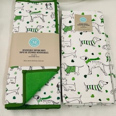 Martha Stewart Kitchen Towels and Drying Mats, Set of 2 (Dogs and Shamrocks)