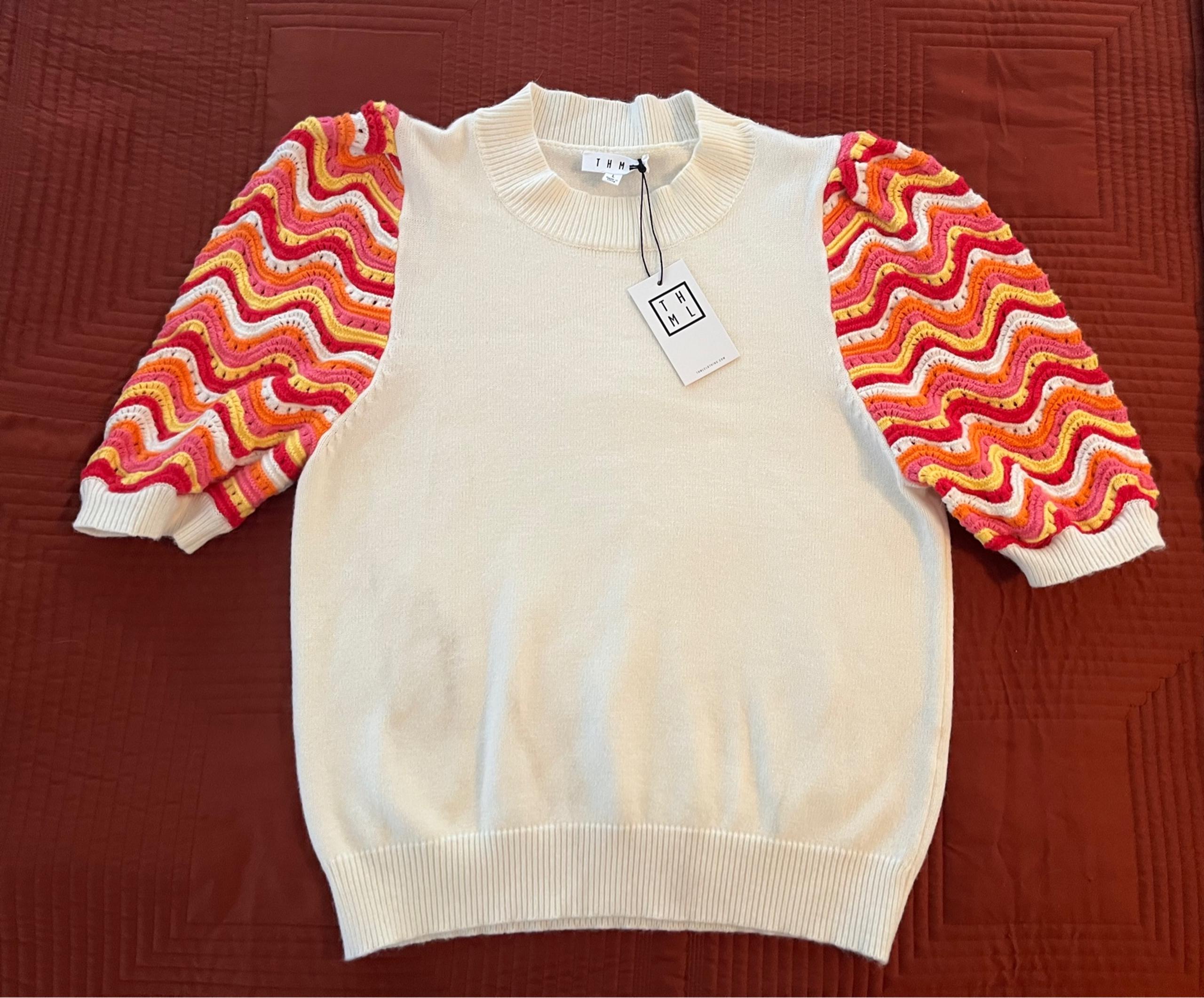 Crochet sleeve knit top