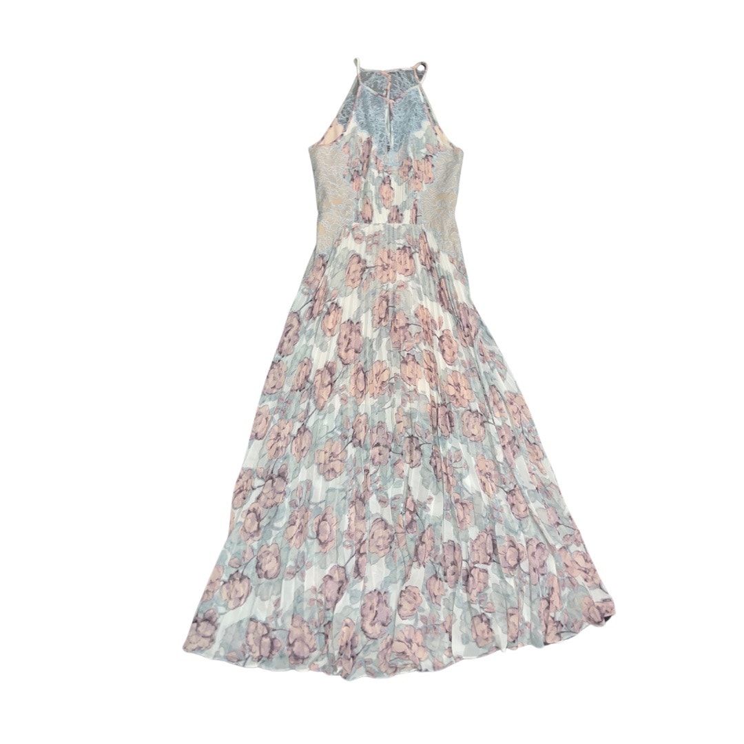 BCBGMAXAZRIA Gown Long Maxi Dress Blush Floral Lace Pleated Prom Wedding