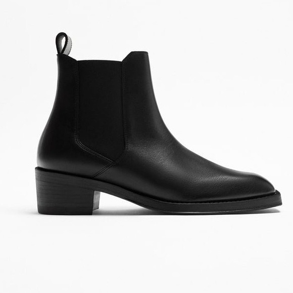 NWT. Zara Man Black Leather Cowboy Boots. Size 8.
