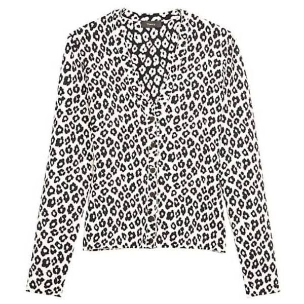 Theory Leopard Print V-Neck Cardigan Black and White Sz S