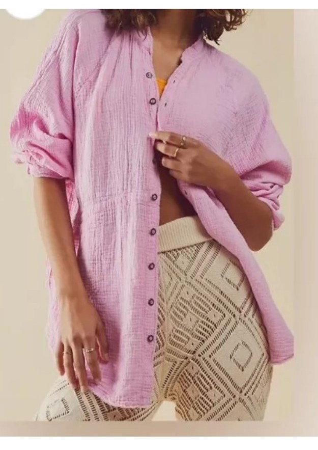 FREE PEOPLE We the Free Summer Daydream Button Down Shirt Size L NEW 108