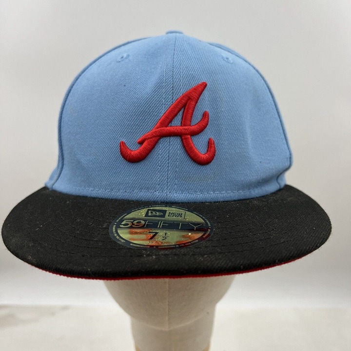VTG New Era Atlanta Braves 59FIFTY Fitted Hat 7 1/2 Blue 1995 World Series