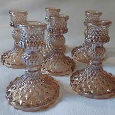Glass Candlestick Holders Set of 6, Champagne Stripe Taper Candle Holders