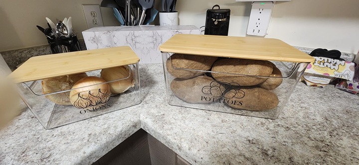 Potato Onion Storage, Potato Bin with Bamboo Lid, Transparent Acrylic