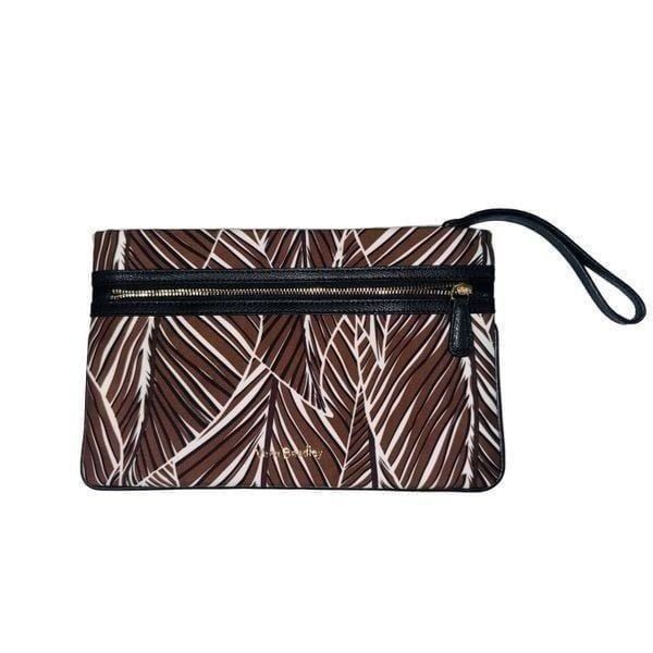 Vera Bradley Mia Zippered Wristlet Clutch RFID Brown Banana Leaves Nylon Tropica