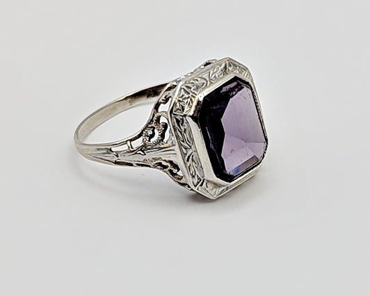 Art Deco Purple Stone Sterling Ring Size 5
