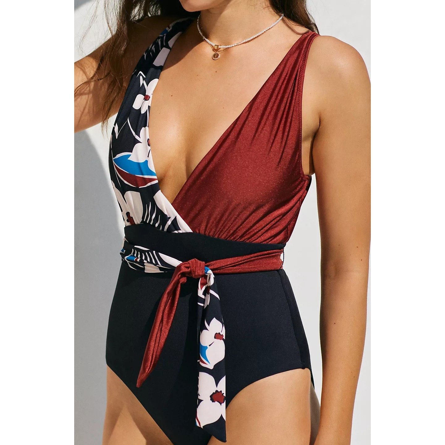 Anthropologie Sanctuary Tie-Front Floral Plunge One-Piece Swimsuit 125 Small