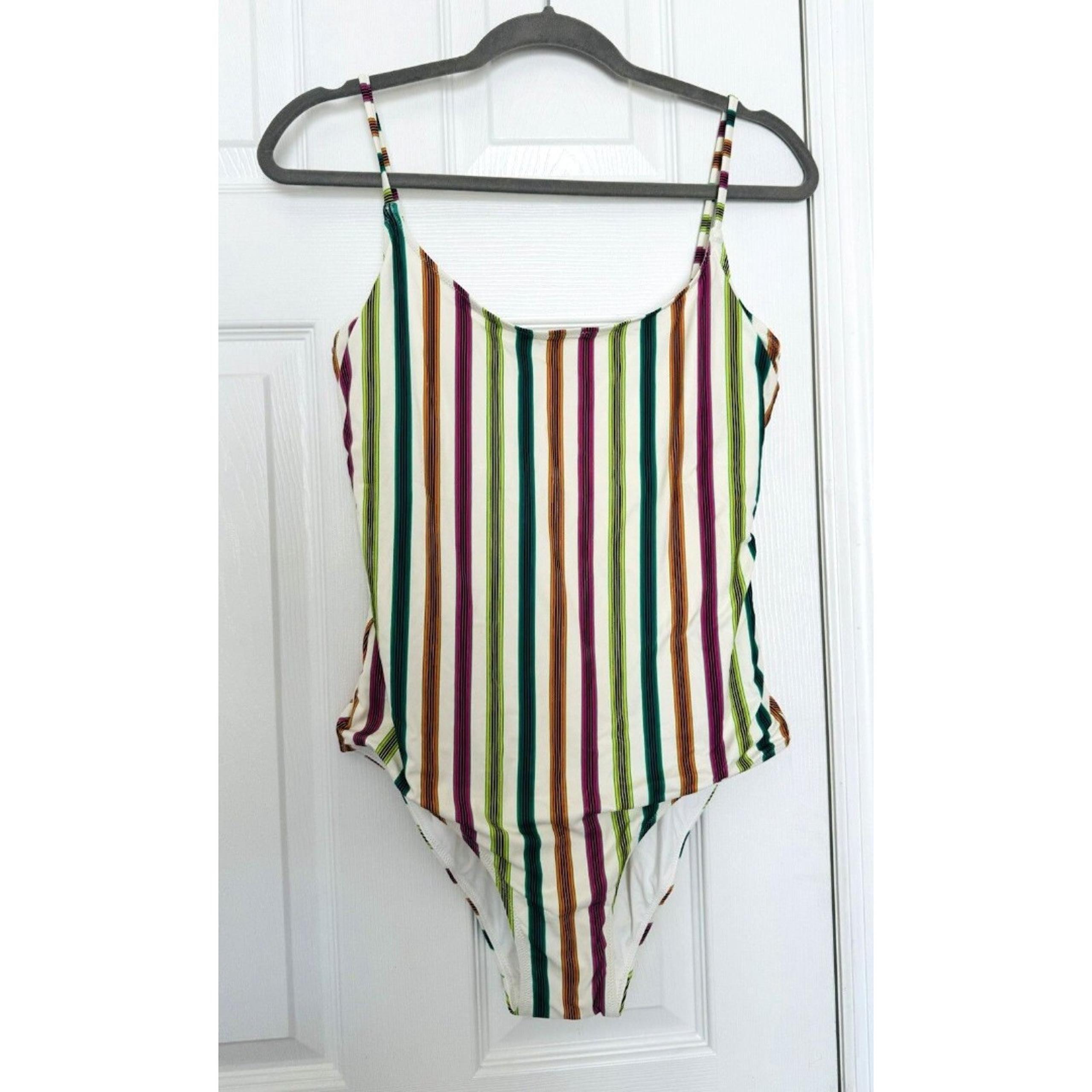 NWOT Diane Von Furstenberg  Onia Gabriella White Striped Swimsuit XL