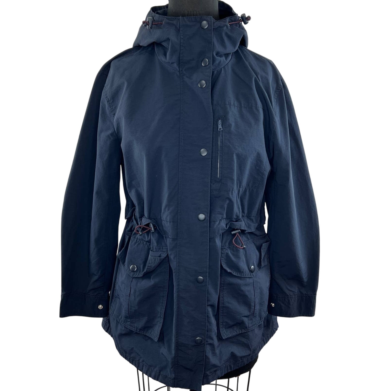 J.Crew Navy Blue Perfect Cotton Waterproof Zip Up Hooded Parka Jacket Pockets S