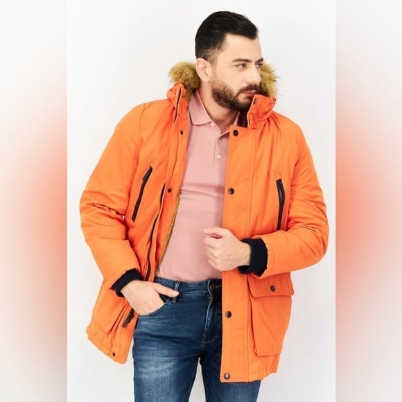 NWT 250 Club Room Parka with a Faux Fur-Hood Jacket Orange sz large
