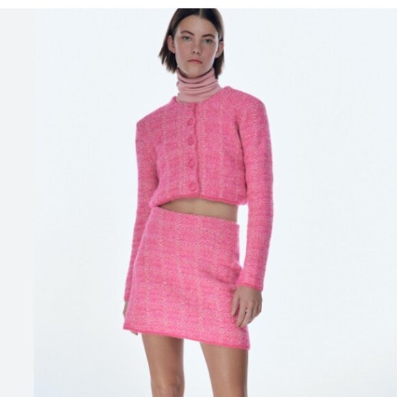 NWT ZARA TEXTURED WEAVE KNIT CARDIGAN BLOGGERS FAVE PINK TWEED
