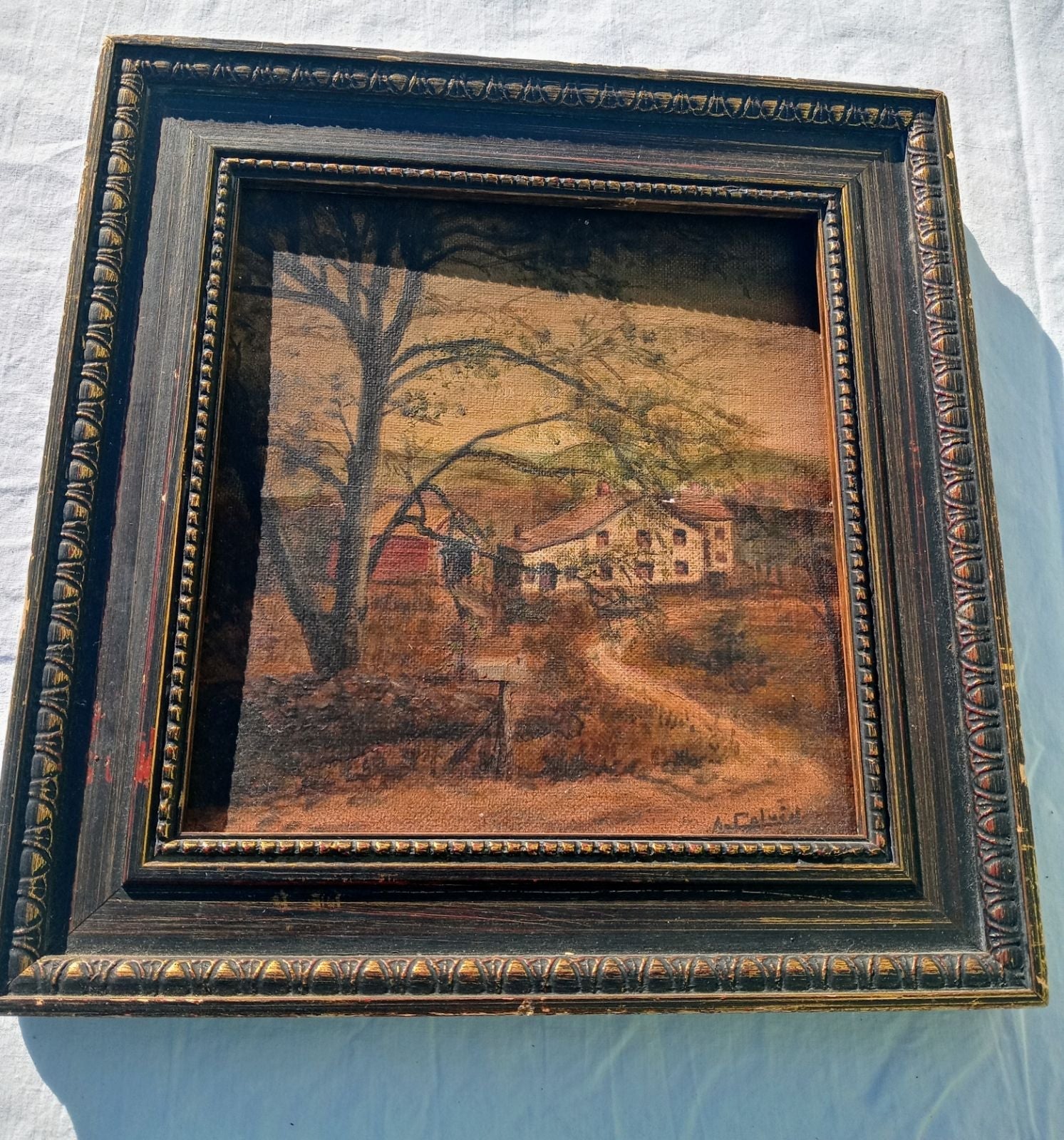 Vintage Original Signed Painting A. COLVIN Landscape Framed Art Home Tree Nature
