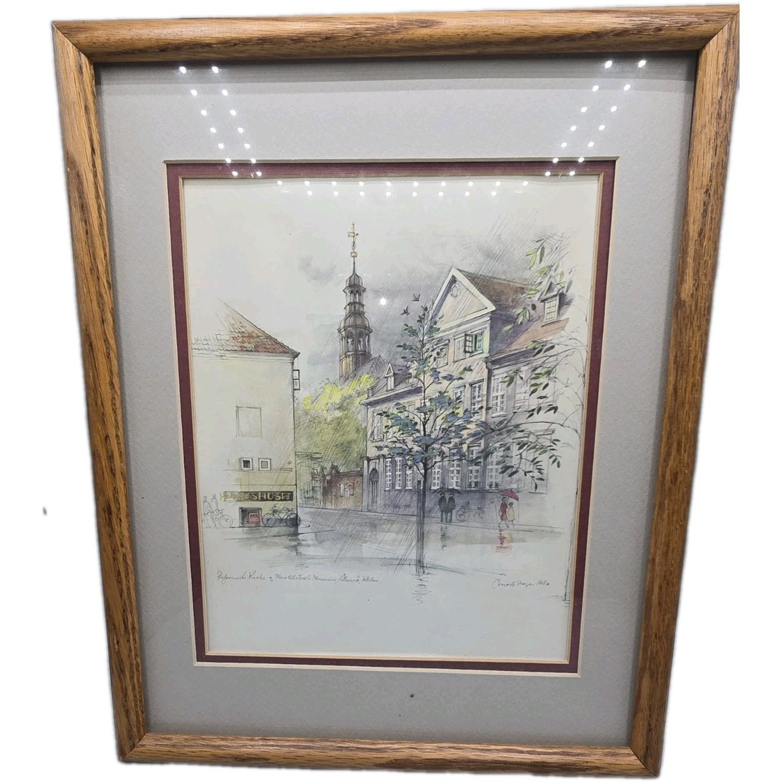 Vintage Lithograph Print Signed by Artist Mads Stage 1980 Matted