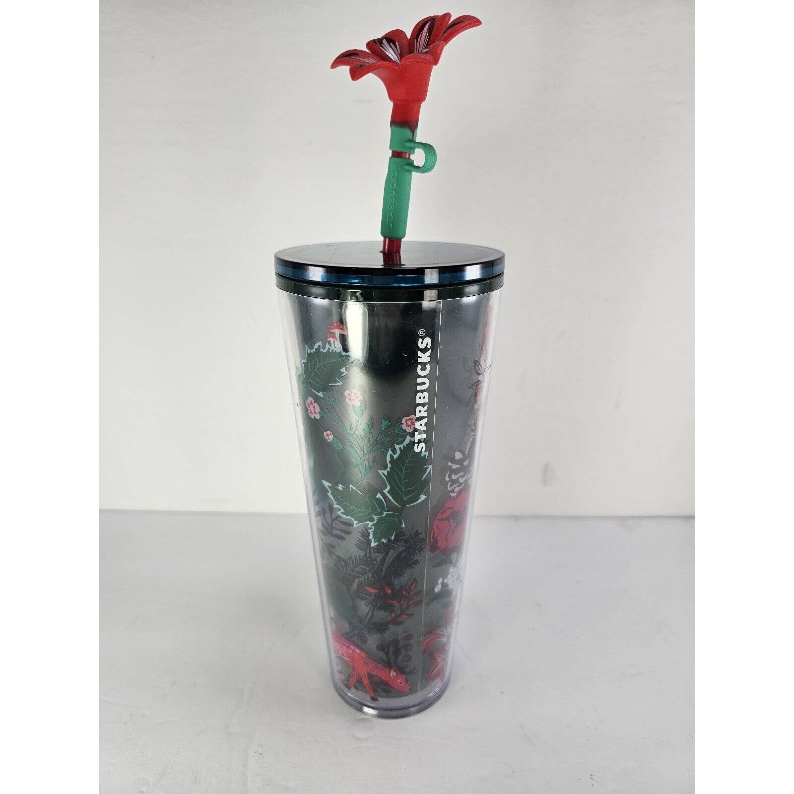Starbucks Holiday 2022 Enchanted Forest with Flower Straw Topper 24 oz Tumbler