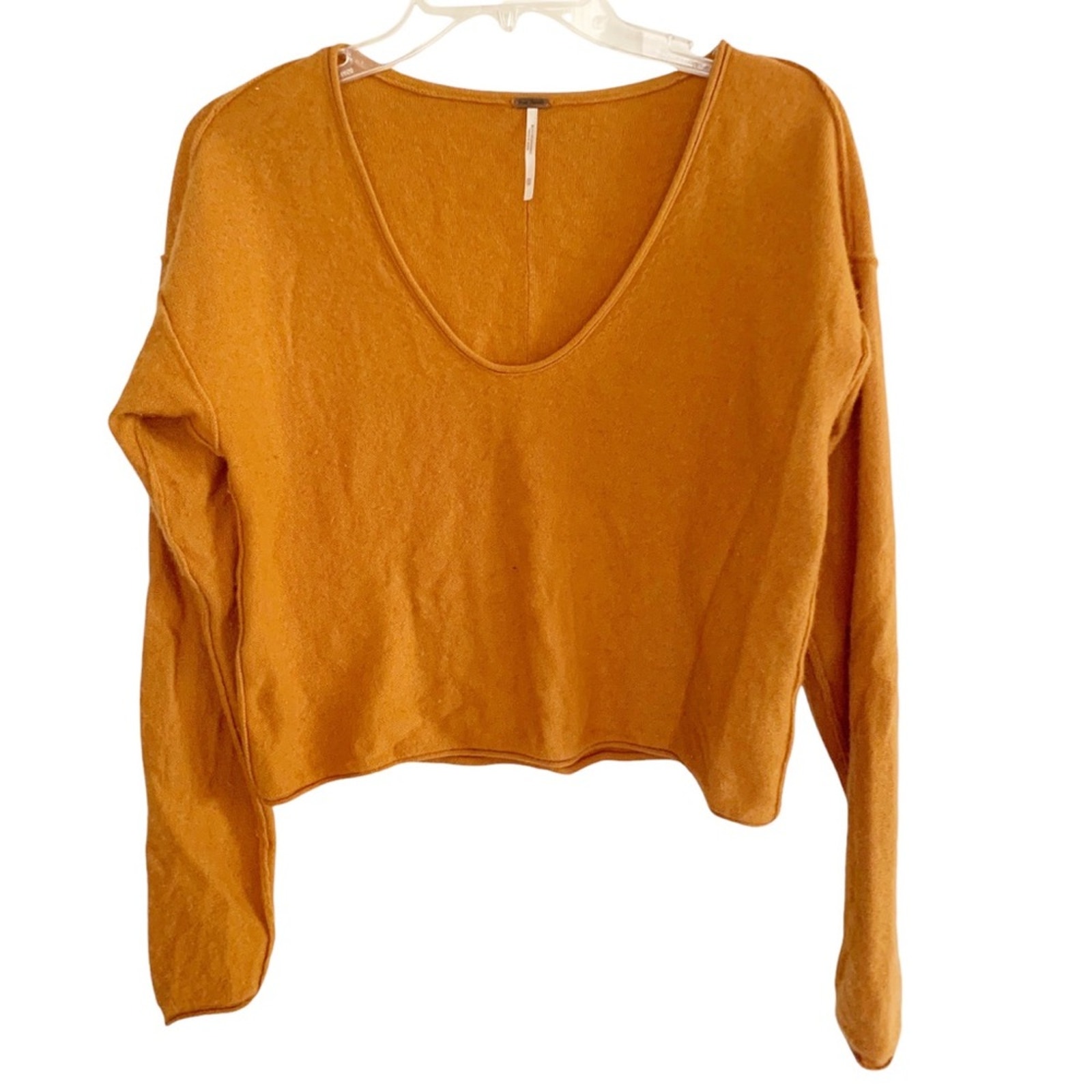 Free People Burnt Orange Stellar Cashmere V Neck Pullover X Small