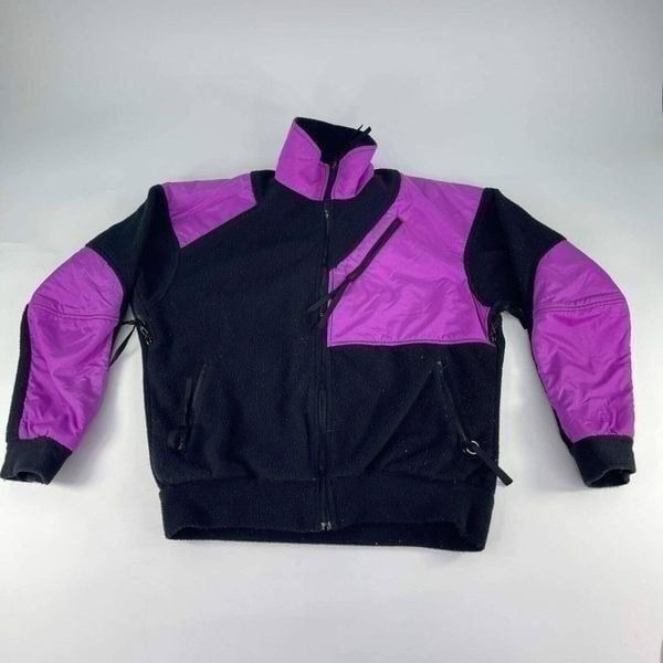 VTG Marmot Women's PURPLE Black Fleece Jacket Ladies Size L Full Zip Pocket coat