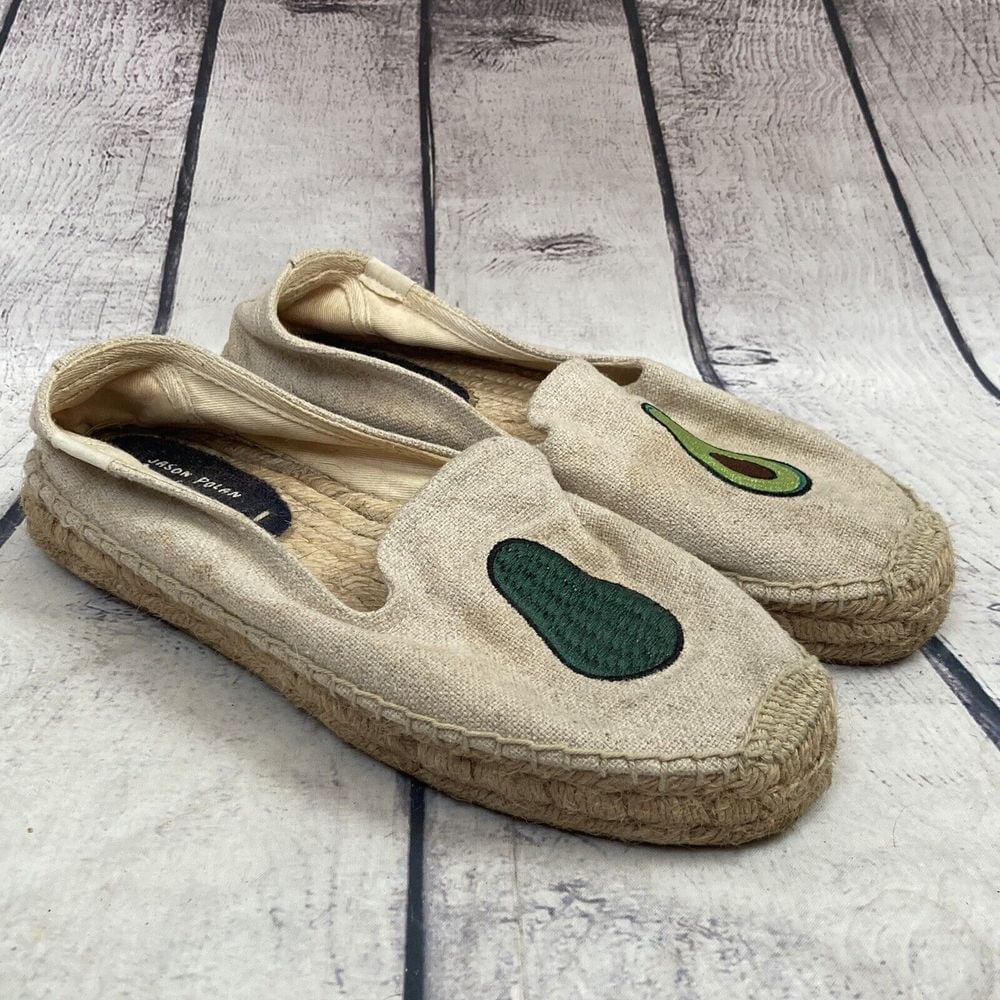 Jason Polan by Soludos Shoes Womens Size 8 Avocado Embroidered Beige Espadrilles