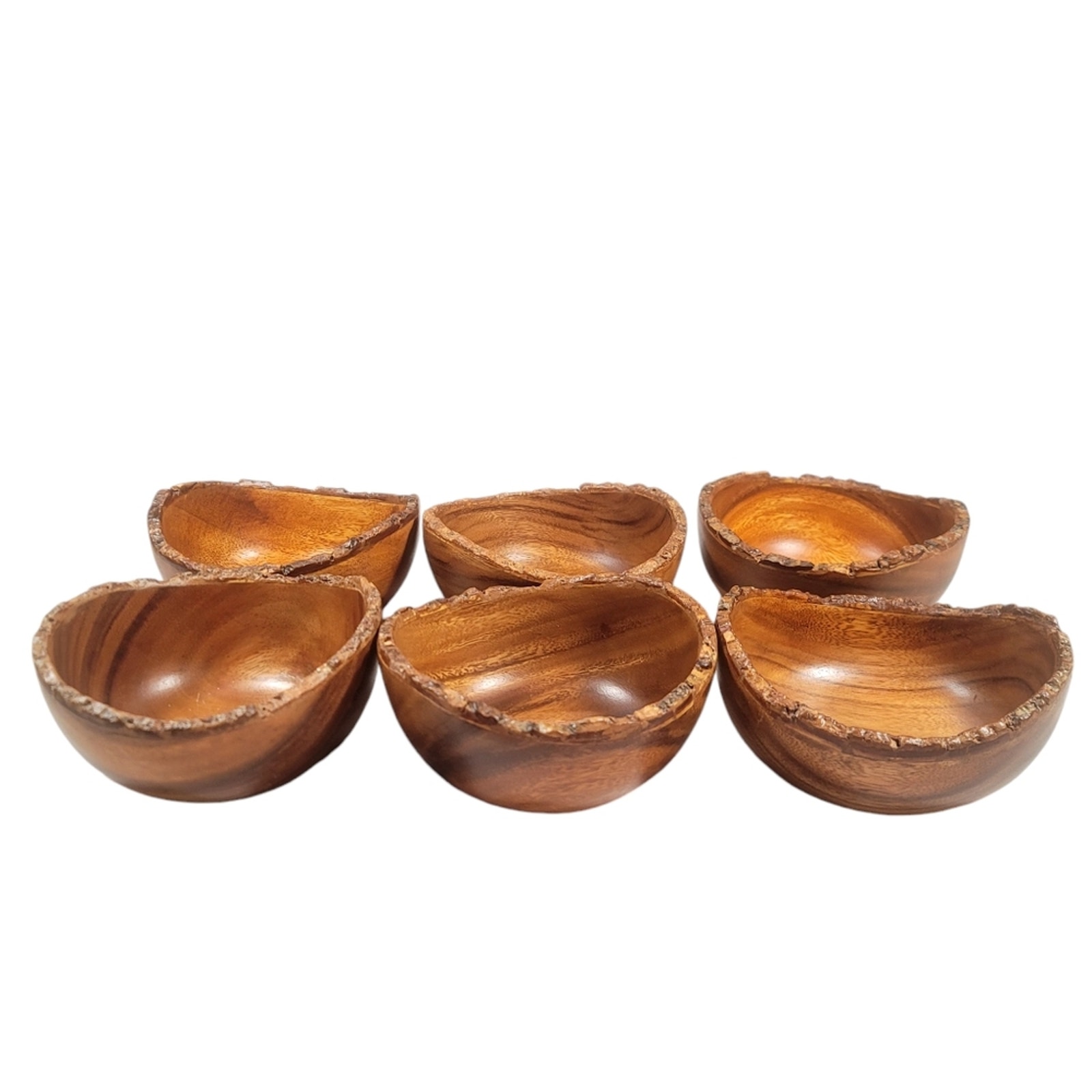 Pottery Barn Acacia Bark Rim wooden bowls set of 6 - EUC!