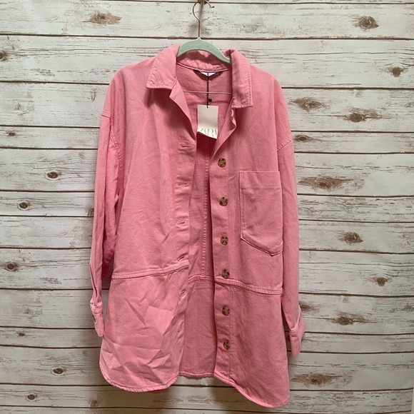 NWT Zara pink jean jacket size XL