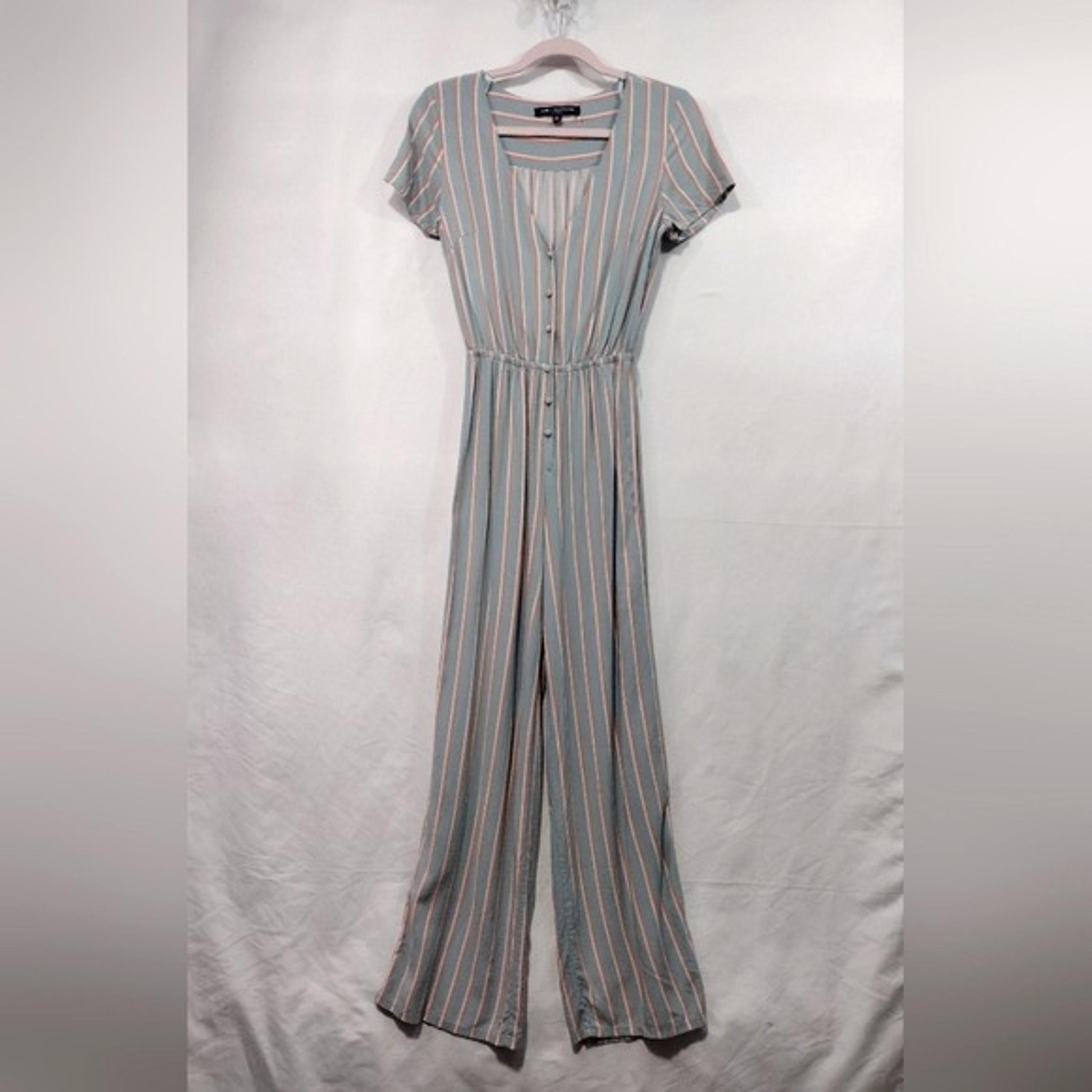 NWOT One Clothing LA Stripped Boho Jumpsuit Women's XS Blue Orange Retro 90s