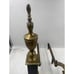 Vtg Andirons Brass Steeple Top Cast Iron Set Stamped Black Block Plinth 19.5