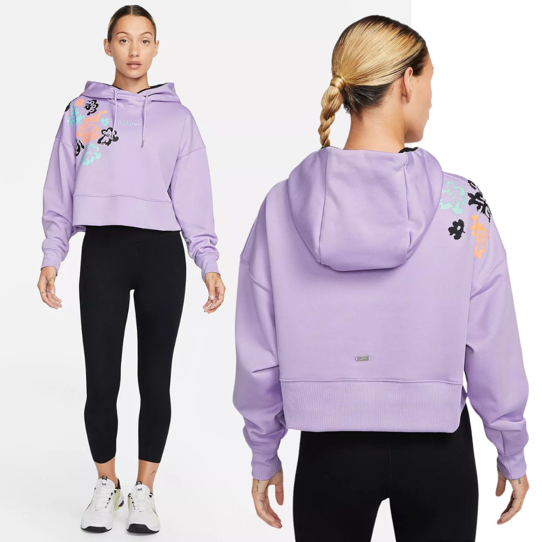 NEW Nike Women's Therma-FIT Crop Hoodie Purple Floral Large Gorpcore Fairycore