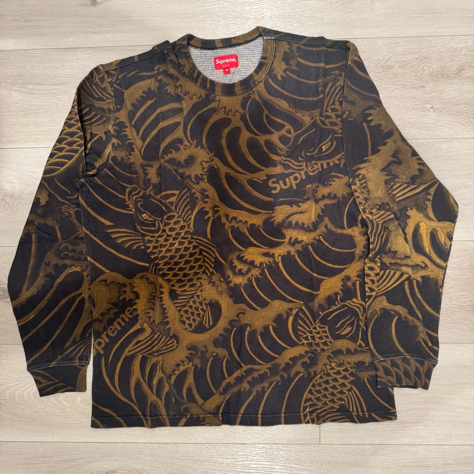 Supreme Waves Long Sleeve Top Men Black Brown Sz. Medium SS20KN101