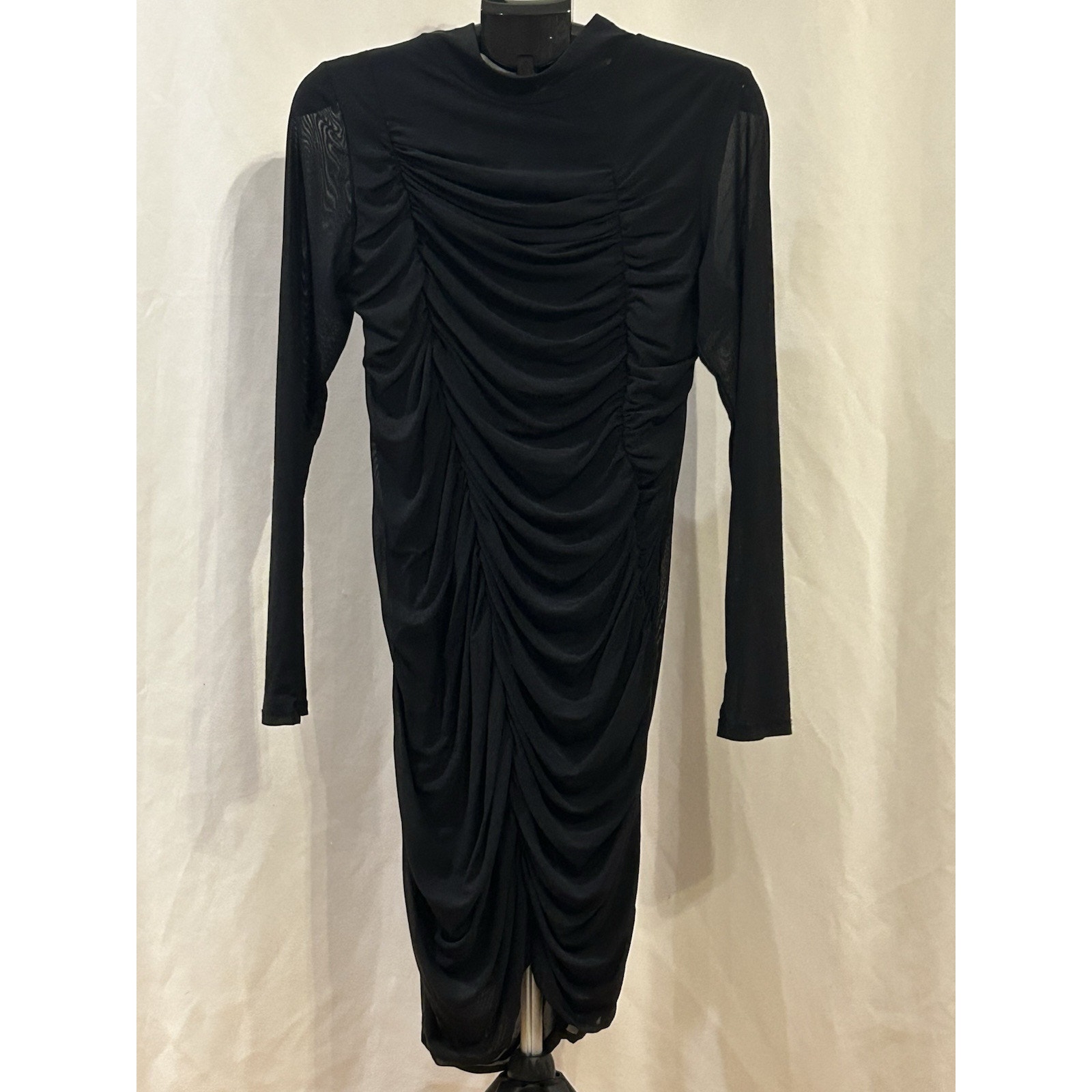 NWT Circus NY Black Ruched Long Sleeve Mesh Dress Women's size XL