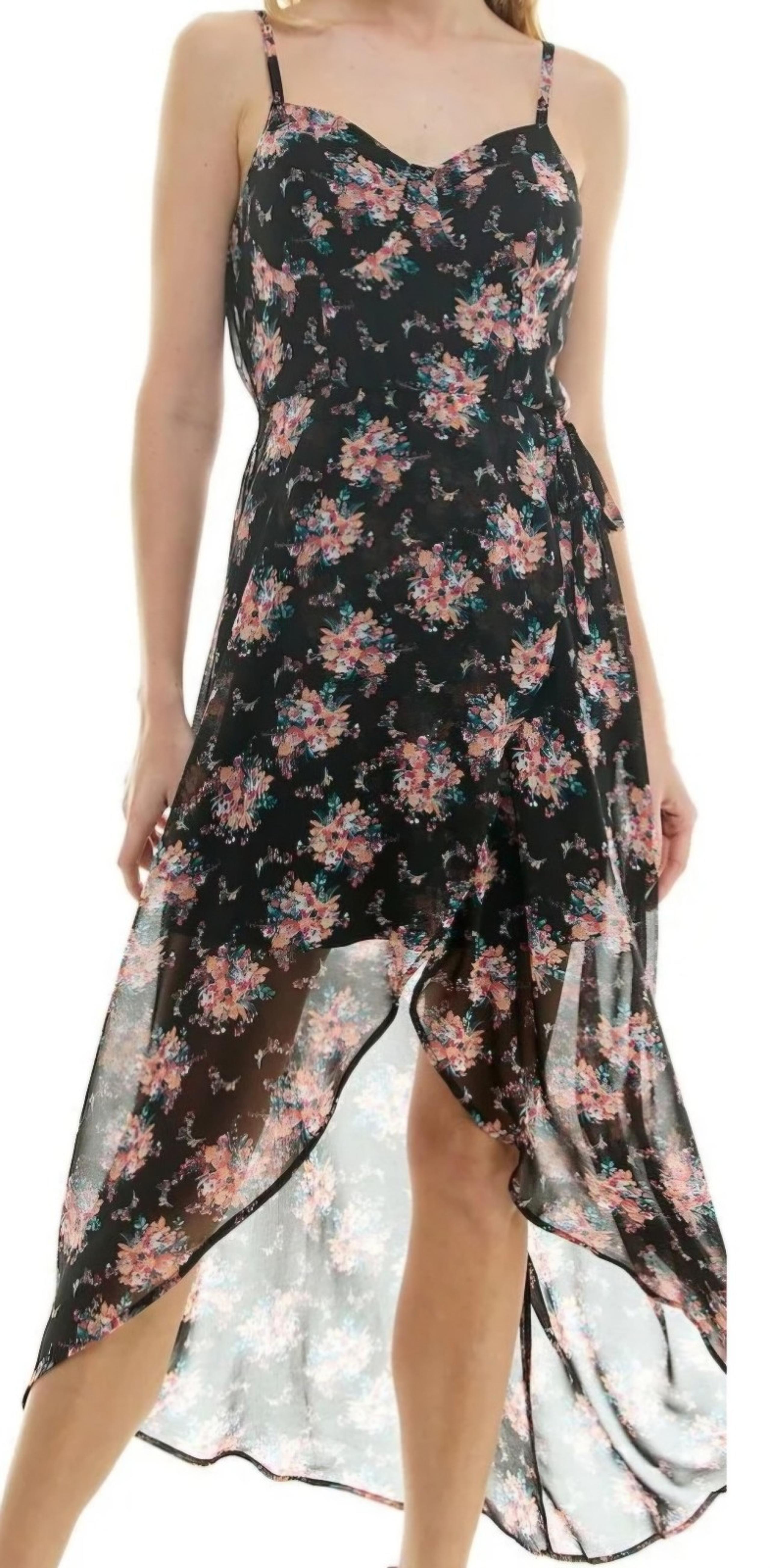 Juniors' Lily Rose Chiffon Sleeveless Molded Cup High-Low Maxi Dress XXL