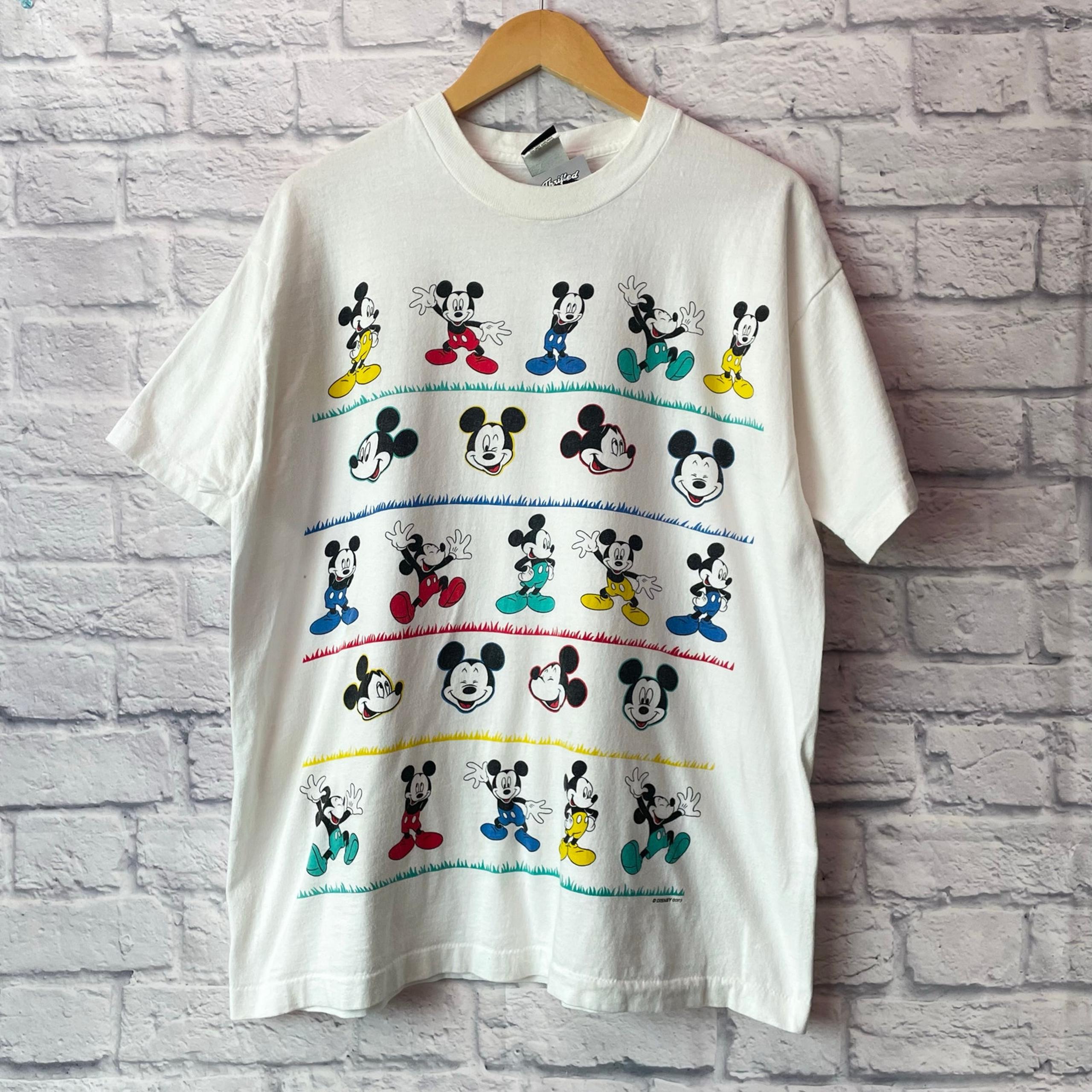 90s Mickey Mouse Cartoon Colorful Face Prints All Over RARE T-shirt