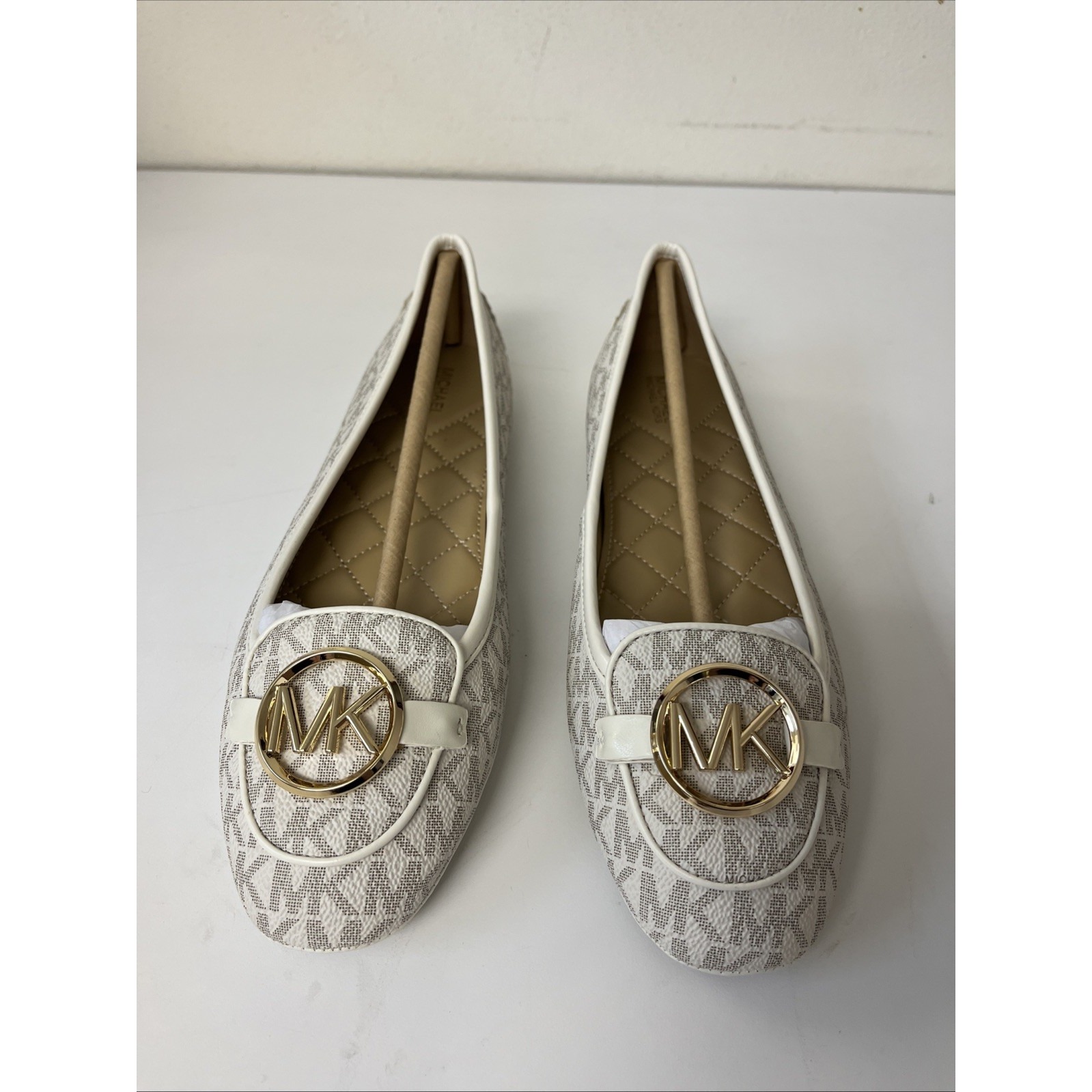 Michael Kors Flats Women's 9.5 Lillie Moc Vanilla Signature Logo Ivory White NIB