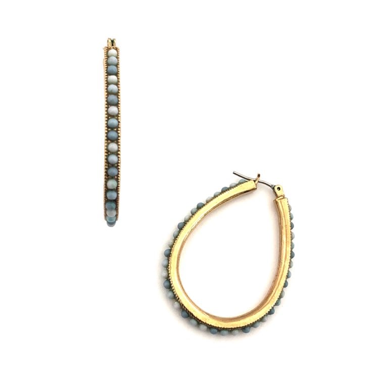 Vintage Blue Oval Gold Hoops Earrings