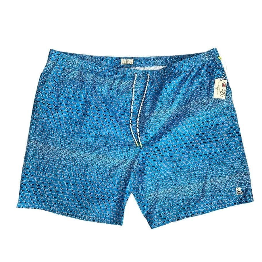 New w/ Tags Psycho Bunny Blue Print Haines Swim Shorts Trunks Mens 6XLT Tall