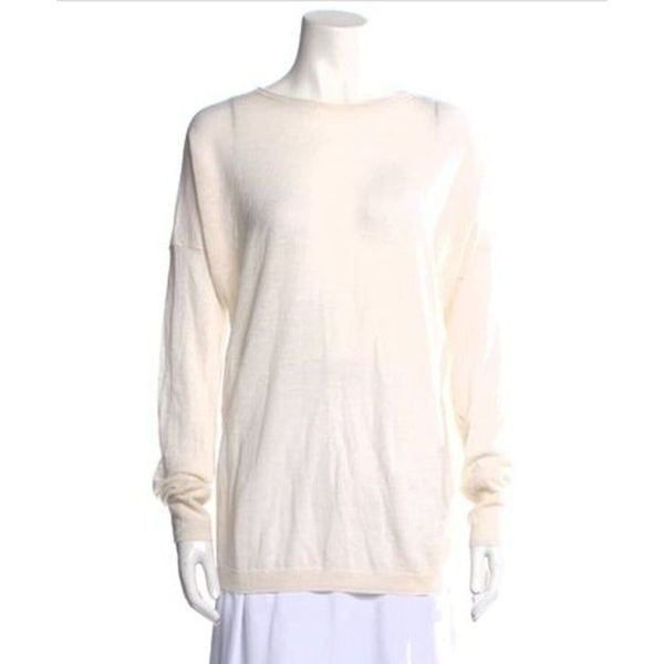 Vince Solid Ivory Bone White 100% Cashmere Long Sleeve Sweater Top Large